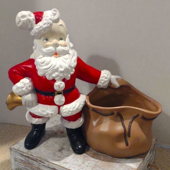 Vintage Ceramic Santa With Sac Candy Dish Planter Handcrafted. TS - Picture 1 of 9